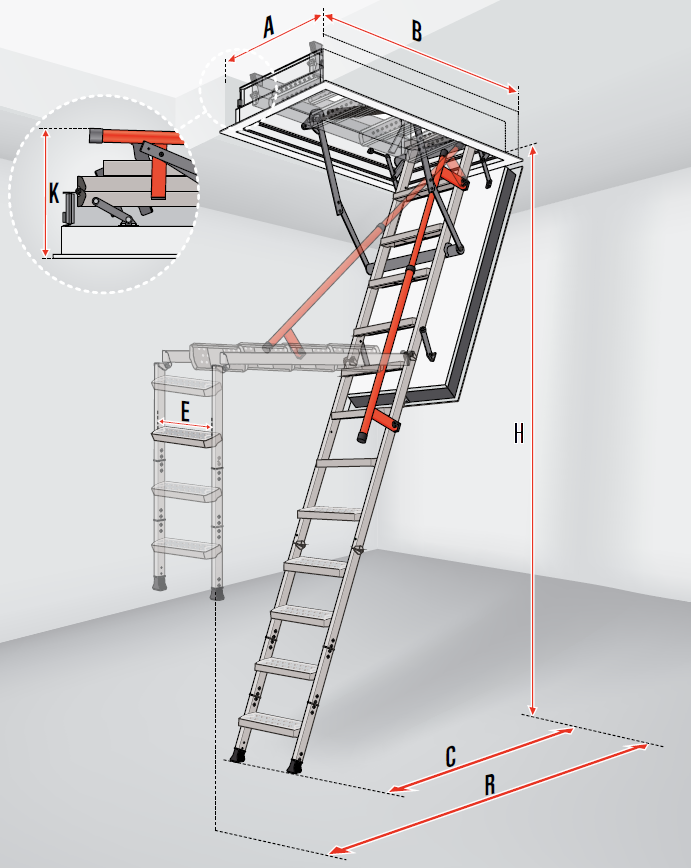 Escalier escamotable MOTORA - Escalier escamotable métal : Escaliers  Échelle Européenne