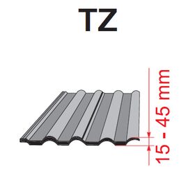 Intäckningsplåt Optilight TZ för ett profilerat takmaterial till 45mm