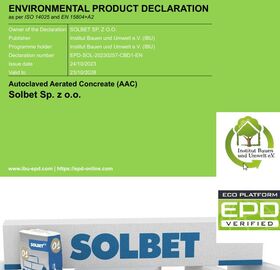 Cellular concrete SOLBET PP2-035 according to german norm DIN V 4108-4