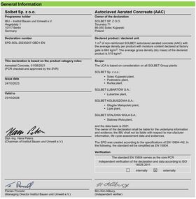 Cellular concrete SOLBET PP2-035 according to german norm DIN V 4108-4