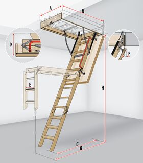 FAKRO Escalier escamotable LWS Plus, avec une echelle en bois