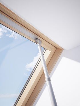 Telescopic pole control for roof windows and blinds