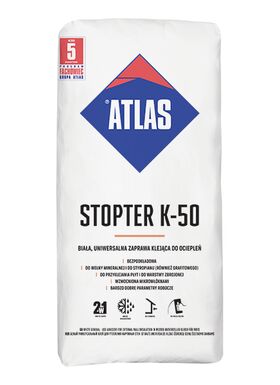 Atlas Stopter K-50 - 2 en 1 – adhésif blanc pour fixer polystyrène expansé, panneaux XPS, panneaux de laine minérale et enrober le treillis