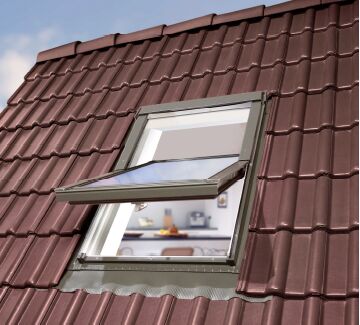 Dachfenster Optilight B 55x78 Schwingfenster Holz mit Markise Eindeckrahmen 